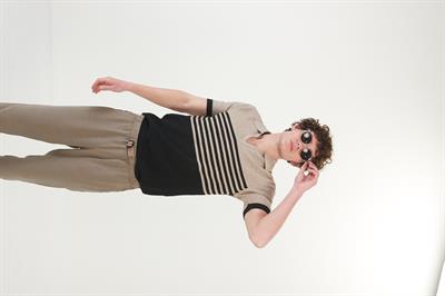 Çizgili Links Örgü Triko Yakalı T-Shirt