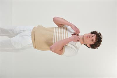 Çizgili Links Örgü Triko Yakalı T-Shirt