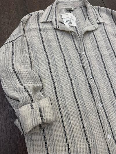 Çizgili Yakalı Keten Gömlek