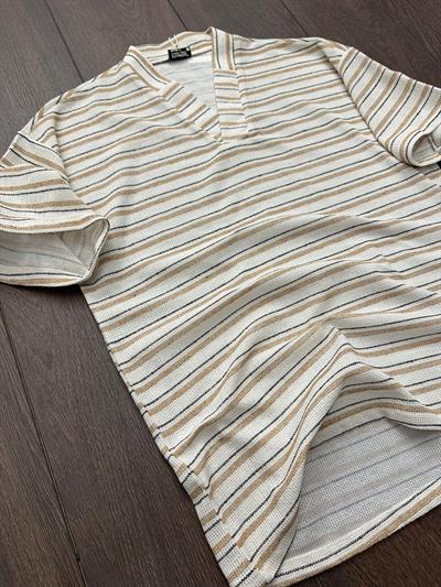 Ethical Çizgili Keten T-Shirt