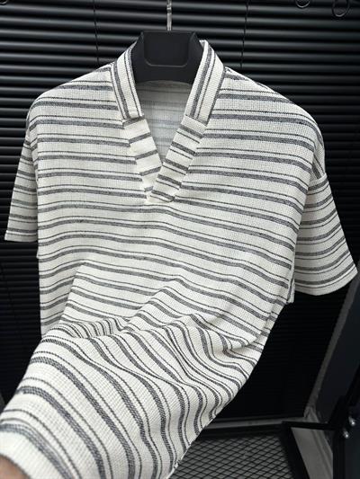 Ethical Çizgili Keten T-Shirt