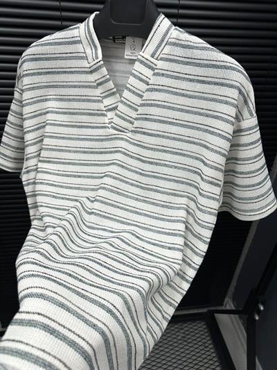 Ethical Çizgili Keten T-Shirt