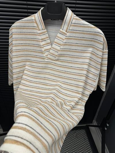 Ethical Çizgili Keten T-Shirt