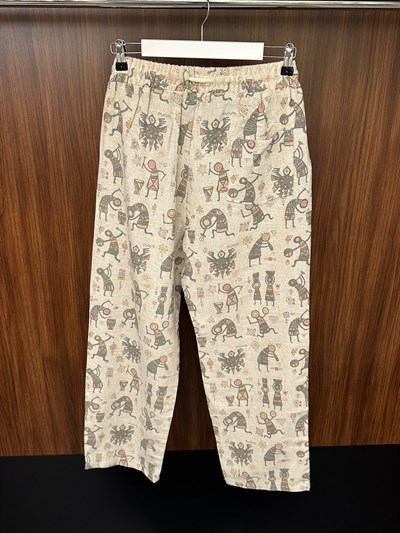 Etnik Desenli Keten Baggy Pantolon