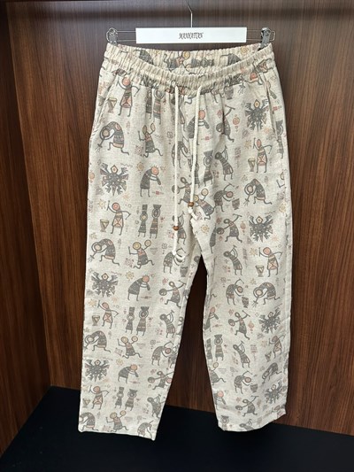 Etnik Desenli Keten Baggy Pantolon