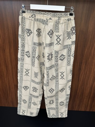 Etnik Desenli Keten Baggy Pantolon