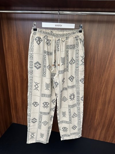 Etnik Desenli Keten Baggy Pantolon