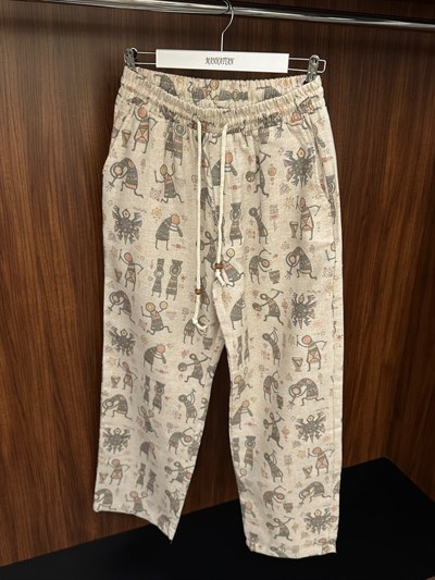 Etnik Desenli Keten Baggy Pantolon