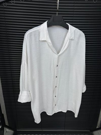 Güpe Yakalı Gömlek - Beyaz