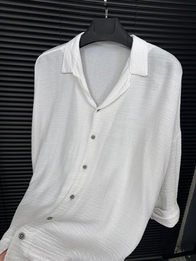 Güpe Yakalı Gömlek - Beyaz