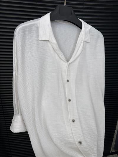 Güpe Yakalı Gömlek - Beyaz