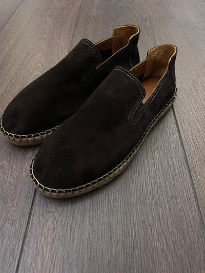 Hasır Tabanlı %100 Süet Deri Espadril