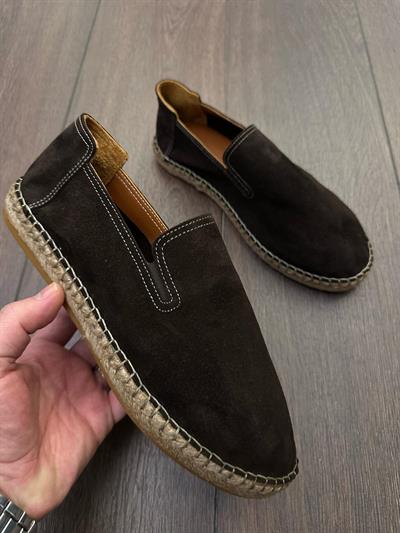 Hasır Tabanlı %100 Süet Deri Espadril