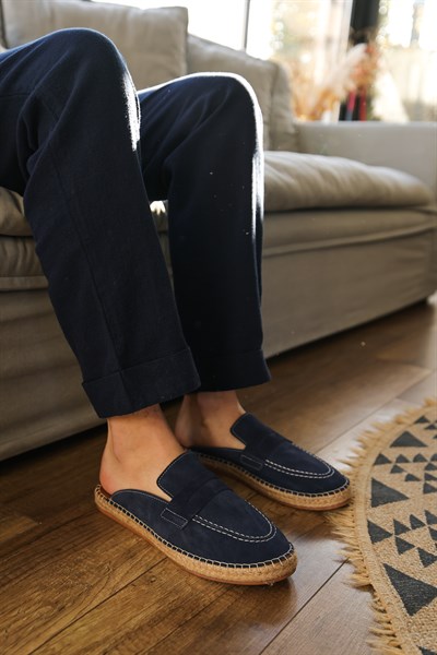 Hera Lacivert Deri Terlik