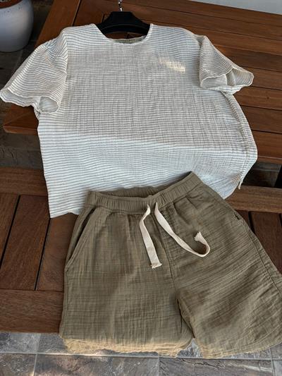 Heston Müslin Kumaş Haki T-Shirt