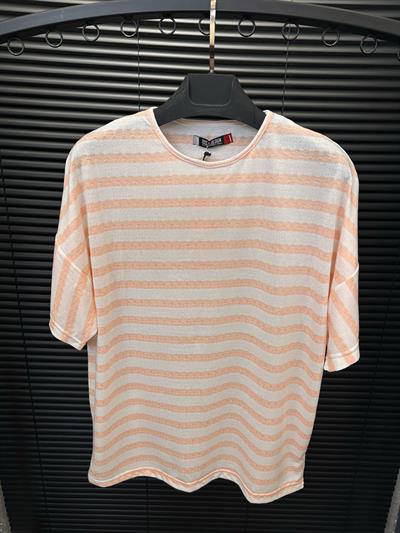 Jakar Çizgili Örme T-Shirt