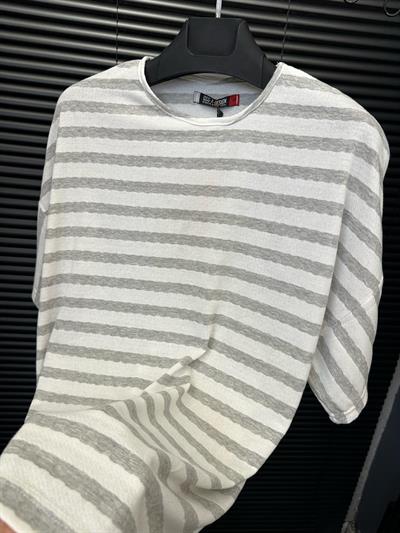 Jakar Çizgili Örme T-Shirt