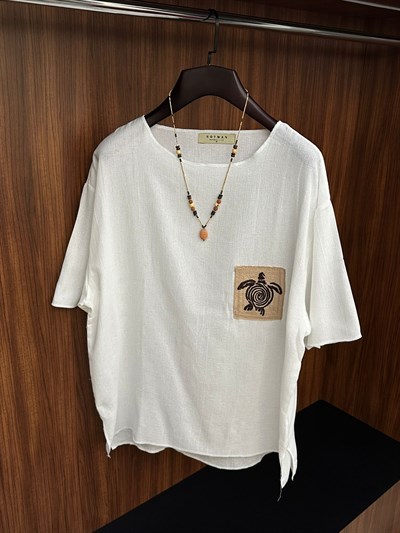 Kaplumbağa Logolu %100 Pamuk Oversize T-Shirt