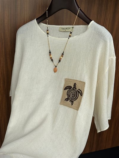 Kaplumbağa Logolu %100 Pamuk Oversize T-Shirt