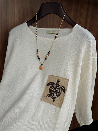 Kaplumbağa Logolu %100 Pamuk Oversize T-Shirt