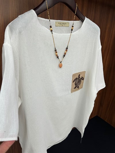Kaplumbağa Logolu %100 Pamuk Oversize T-Shirt