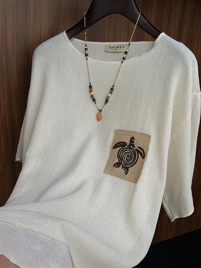 Kaplumbağa Logolu %100 Pamuk Oversize T-Shirt
