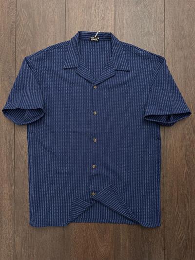 Kebe Çizgili Kısa Kollu Gömlek - Lacivert