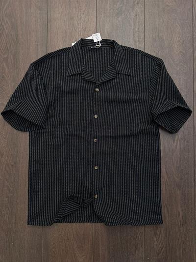 Kebe Çizgili Kısa Kollu Gömlek - Siyah