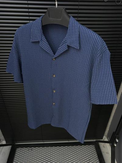 Kebe Çizgili Kısa Kollu Gömlek - Lacivert