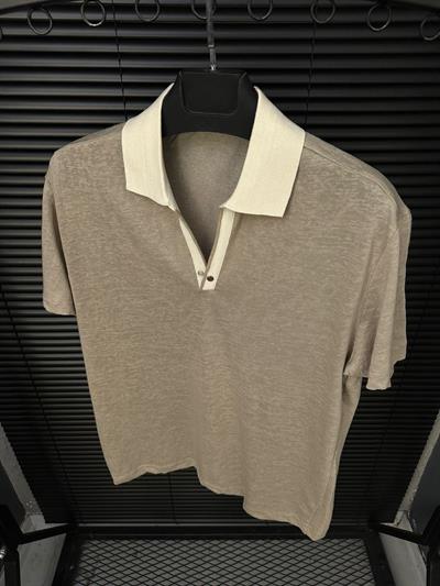 Kendinden Desenli Kontrast Yakalı Triko T-Shirt