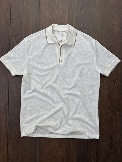 Kendinden Desenli Kontrast Yakalı Triko T-Shirt