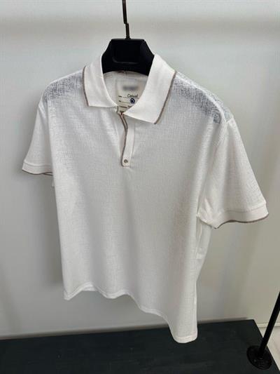 Kendinden Desenli Kontrast Yakalı Triko T-Shirt