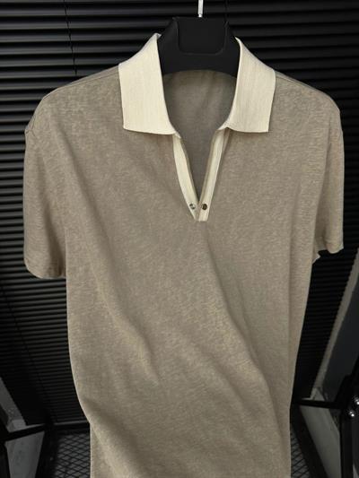 Kendinden Desenli Kontrast Yakalı Triko T-Shirt