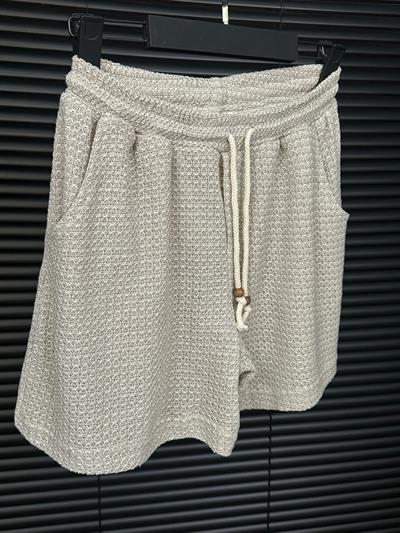 Kırçın Triko Bel Lastikli Şort - Bej