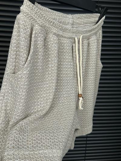 Kırçın Triko Bel Lastikli Şort - Bej