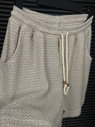 Kırçın Triko Bel Lastikli Şort - Bej