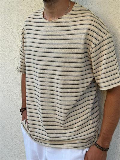 Laurela Çizgili T-Shirt - Kahverengi