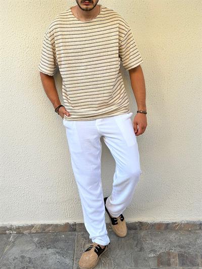 Laurela Çizgili T-Shirt - Kahverengi