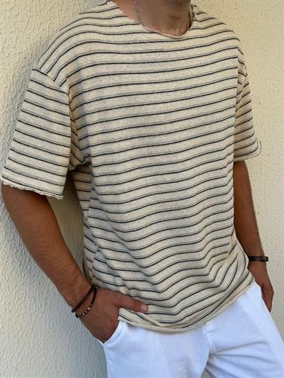 Laurela Çizgili T-Shirt - Kahverengi