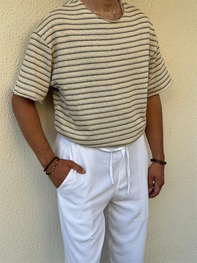 Laurela Çizgili T-Shirt - Kahverengi