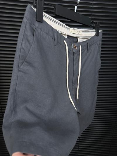 Linen Kumaş %100 Keten Şort - Antrasit