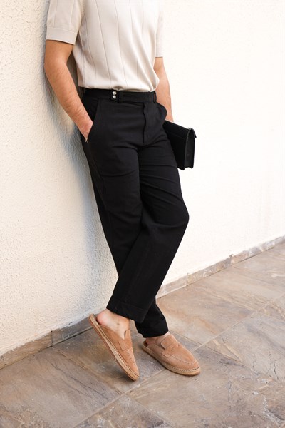 Lyon Çift Düğme Detaylı Keten Pantolon