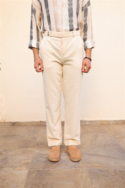 Lyon Çift Düğme Detaylı Keten Pantolon