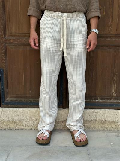 Lyros Çizgili Keten Pantolon
