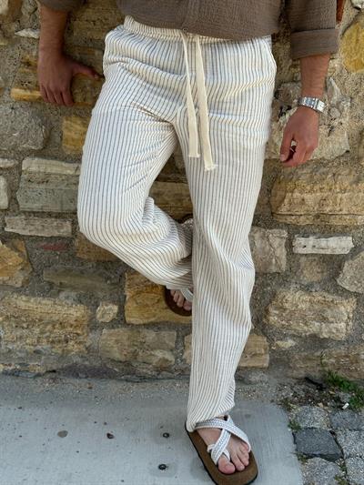 Lyros Çizgili Keten Pantolon