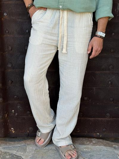 Lyros Çizgili Keten Pantolon