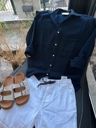 Mikonos Cep Detaylı Basic Müslin Gömlek