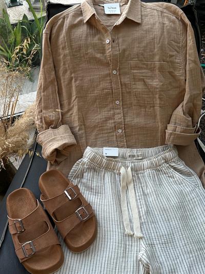 Mikonos Cep Detaylı Basic Müslin Gömlek