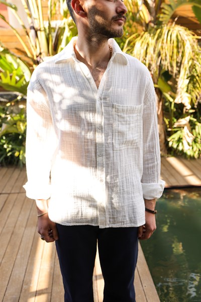 Mikonos Cep Detaylı Basic Müslin Gömlek