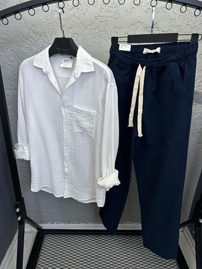 Mikonos Cep Detaylı Basic Müslin Gömlek